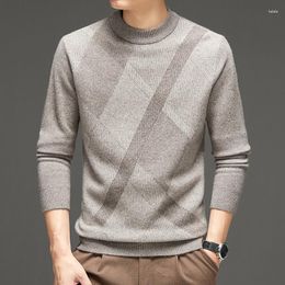 Men's Sweaters Autumn And Winter Sweater Semi-High Neck Knitted Thick Long Sleeve Warm Color Matching Cashmere Sweater.