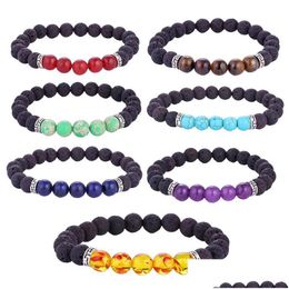 Beaded Bk Natural Lava Rock Wrap Bracelets Essential Oil Diffuser Stone 7 Chakra Charm Bangle For Women Men Handmade Diy Jewelry Dro Dhmxj