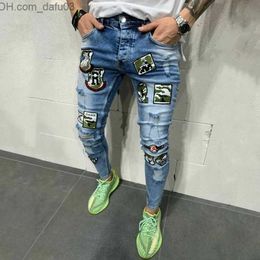 Men's Jeans Men's Jeans Kenntrice S Printed Patchwork Trendy Design Ripped Distressed Embroidery Denim Long Men Pants Plus Size Z230801