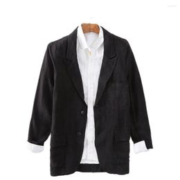 Men's Suits Men Solid Linen Blazers Pocket Design Jacket Sexy Mens Clothing 2023 Single Breasted Top Outerwear Autumn Lepal Collor