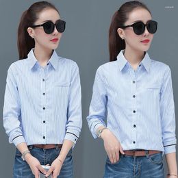 Women's Blouses Striped Shirt Long Sleeved Plaid 2023 Spring Korean Version Slim Fitting Bottom Top S-5XL