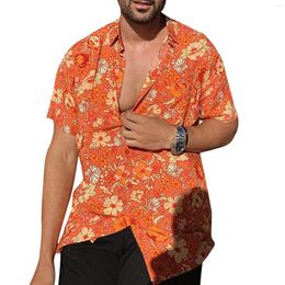 Men's Casual Shirts Men Leopard Floral Print Button Down Short Sleeve Shirt Summer Tee Tops Hawaii Beach Streetwear