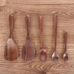 Spoons Japanese Style Vintage Long Handle Wood Scoop Delicate Practical Soup Rice Spoon Dessert Coffee Milk Tableware Wholesale