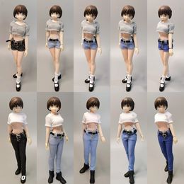 Action Toy Figures cdtoys cd035 1 12 Female Cute Lori Suit Short T shirt Denim Shorts Jeans Socks Leather Shoes Set for 6" Figure Body Model 230731