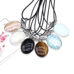Pendant Necklaces Natural Shell Stone Necklace Oval Shape Quartz Agate Colorful Wax Cord For Jewelry Women Gift