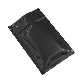100pcs Retail Heat Sealable Zipper Top Powder Food Storage Packaging Bag Glossy Black Aluminum Foil Zip Lock Plastic Bags Pouch