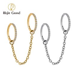 Navel Bell Button Rings 3Pcs Right Grand ASTM F136 16G Hinged Segment Hoop CZ Nose Ring Clicker Set with Chain Ear Cartilage Tragus Helix Conch 230731