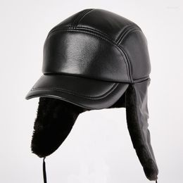 Ball Caps Men's Ear Protection Baseball Leather Cap Elderly Winter Warm Outdoor Fur Parchment Hat B-8814