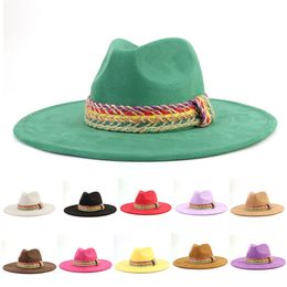 Wide Brim Hats Bucket Four Strand Woven Band Fedoras Big brim 95cm Peach Heart Top Fashion Hat Unisex Suede Sombrero 230801