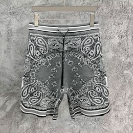 Men's Shorts 2023 High Quality Vintage Paisley Print Men Cashmere Knitted Embroidered Sweatpant Social Club Outfits Gray 230731