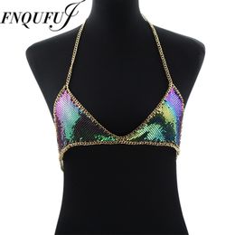 Navel Bell Button Rings Mesh Sequin Body chain Bra Bikini Chain women Statement Metal bra chain bralette Beach Party Harness body jewelry 230731