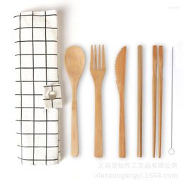 Dinnerware Sets Cross-border Tableware Amazon Bamboo Knife Fork And Spoon Set Travel Outdoor Portable