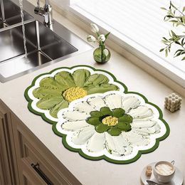 Table Mats Flower Shape Kitchen Drain Pad Absorbent Sink Non Slip Drying Mat Coffee Tableware Placemat Drainer Pads For Bathroom