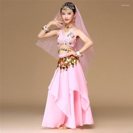 Stage Wear Pink 5pcs Kid Belly Dancing Costume Girls Dance Costumes Children Bollywood Dancewear Set