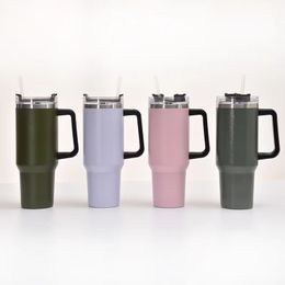 40oz Stainless Steel Tumblers Cups With black Handle Lid and Straw Big Capacity Car Mugs Vacuum Insulated Water Bottles