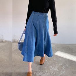 Skirts Women Loose Soft Denim Jean Summer High Waist Blue Korean Style Midi Calf Vestidos Female M-6XL