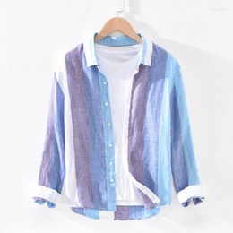 Men's Casual Shirts 2023 Striped Linen For Men Pure Breathable Comfortable Long Sleeve Loose Spring Autumn Daily Smart