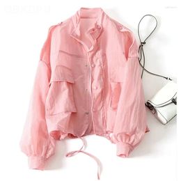 Womens Jackets Pink Thin Sunscreen Short Loose Oversized White Unlined Coat Spring Summer Green Chaqueta Korean Bomber Outwear