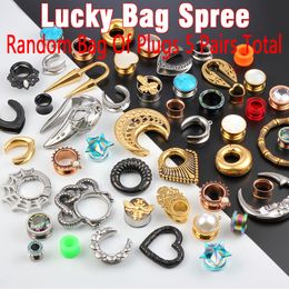 Navel Bell Button Rings Casvort Body Piercing Lucky Lot Random BAG OF EAR PLUGS 5 Pairs Total Including 1 pair of ear weight 4 pairs ear gauges/plugs 230731