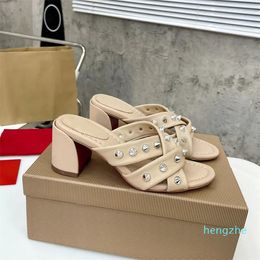 Women Heeled Silver Slippers Sandals Platform Studs Slide Cross Leather Belt Slipper Casual Fashion Summer Beach