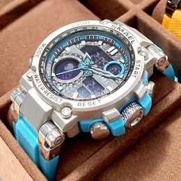 Wristwatches Light Blue Sport Digital Watch For Men Waterproof Dual Time Display Chronograph Quarz Wristwatch With Auto Date Week 1803B