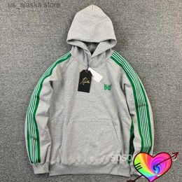 Men's Hoodies Sweatshirts 2022 Grey Needles Hoodie Men Women 1 1 High Quality Green Stripe Embroidery Butterfly Needles Track Hoodie AWGE Sweatshirts T230731