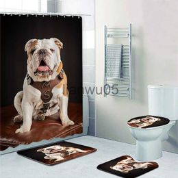 Shower Curtains Portrait of English Bulldog Shower Curtain and Rug Set Mississippi State Bulldogs Puppy Bathroom Curtains Bath Mats Home Decor x0731