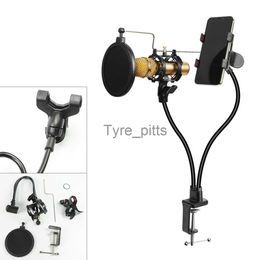 MP3/4 Docks Cradles 3 In 1 Microphone Stand Phone Clamp Holder Mount Holder with Microphone Flexible WindScreen Arm Bracket 360 Degree Rotation x0731