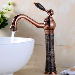 Bathroom Sink Faucets European Rose Gold Jade Faucet Single Holder Hole Cold Mixer Water Tap Basin Marble Stone Brass