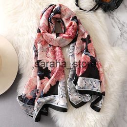 Scarves NEW IN Autumn Woman Silk Scarf Designer Floral Shawl Foulard Summer Travel Beach Stole Designer Luxury Brand Long Silk Bandana J230801