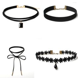 Chains 4 Pieces Choker Necklace Set Classic Gothic Black Lace Simple Trendy Charm Chic Fashion Lucky Dainty Collares