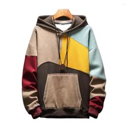 Men's Hoodies Men Autumn Hoodie Color Matching Thin Fleece Hooded Long Sleeves Oversized Keep Warm Big Pocket Casual Spring Daily Wear