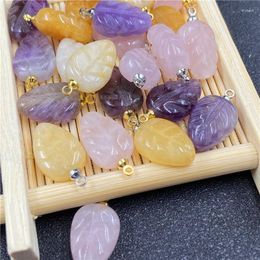 Jewelry Pouches Natural Stone Crystal Mini Leaves Figurine Reiki Healing Gemstone Quartz With Hole Pendant Making Accessories