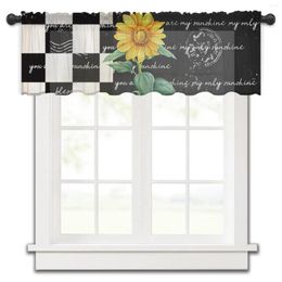 Curtain Farm Sunflower Black Plaid Kitchen Small Window Tulle Sheer Short Bedroom Living Room Home Decor Voile Drapes