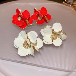 Dangle Earrings Minar Personality Red White Color Enamel Flower Petal Earring For Women Multi Layered Floral Drop Jewellery 2023