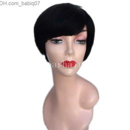Synthetic Wigs Short Wig With Bangs Human Hair wigs For Black Women Layered Straight pixie cut None lace front Wig Z230801