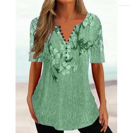 Women's Blouses Short Sleeve Print Shirts Fashion Women Summer Loose V-neck Pleated Pullover Blouse Casual Tops Blusas Mujer Elegant 28041