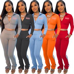 Designer Tracksuits Fall Winter Women Plus size 2XL BODY Outfits Long Sleeve Jacket and Pants Casual Print Sportswear Sweatsuits Outdoor Jogger Suits Clothes 8501