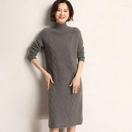 Casual Dresses Autumn And Winter Women's High Collar Cashmere Dress Long Sleeve Sweater Loose Thickened Mid Length Knitted Skirt