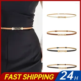 Belts Belt Simple Versatile Fashion High Quality Women Leather Thin Skinny Metal Gold Elastic Buckle Waistband Dress Accessories