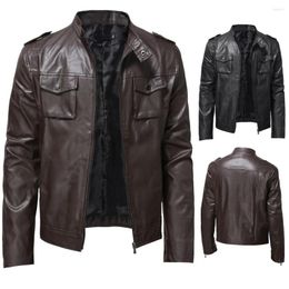 Men's Jackets 2023 Leather Jacket With Thickened Stand Neck And Textured Zipper Button Pocket For Advanced Business Leisure
