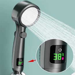 Bathroom Shower Heads High Pressure Handheld Bathroom Shower Head Water Saving Showerhead Pressurised Adjustable Spray LED Digital Temperature Display 230731