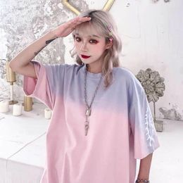 Women's T Shirts Dyed T-shirt KOL Short Sleeve Men Women Student Korean Loose 2023 Fashion Lovers Hip Hop Top Streetwear