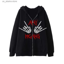 Men's Hoodies Sweatshirts Gothic Sweatshirts Zip Up Hoodie Skeleton Printing Men Women Long Sleeved Zipper Hoodie Jacket Loose Streetwear Y2K Clothes T230731