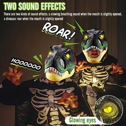 Party Masks 2023 New Horror Dinosaur Mask with Sound Effects Glowing Eyes Halloween Props 3D Lifelike Tyrannosaurus Headgear Children Toy HKD230801