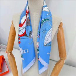 Scarves Scarves Manual Hand Rolled Twill Silk Scarf Women Hot Air Balloon Printing Square Scarves Echarpes Foulards Femme Wrap Bandana Hijab 90cm*90cm 2024