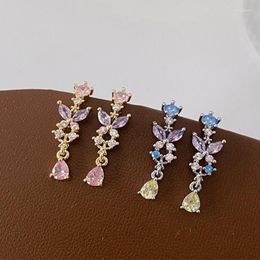 Dangle Earrings Butterfly Flower Tassel Zircon Eardrop Earring Korea Style Fashion Cute For Women Girls Party Jewellery