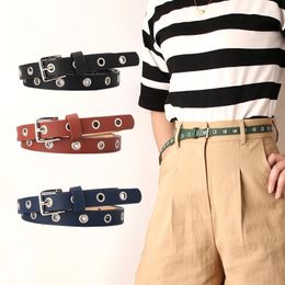 Belts Vintage Grommet Eyelet Punk Black For Women Holes Hollow Leather Waist Belt Female Fashion Thin Narrow Waistbelts Ladies