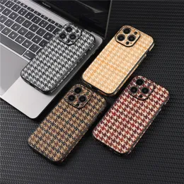 Luxury Houndstooth Pattern Leather Vogue Phone Case for iPhone 14 13 12 11 Pro Max XR XS 7 8 Plus SE2 SE3 Durable Slim Full Protective Soft Bumper Stylish Back Cover