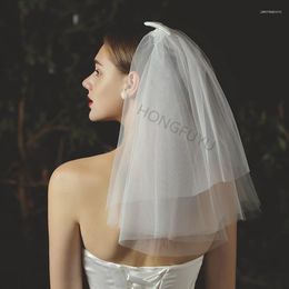 Bridal Veils HONGFUYU Short Ivory Wedding Veil Simple Tulle For Brides Voile De Mariage Two Layers